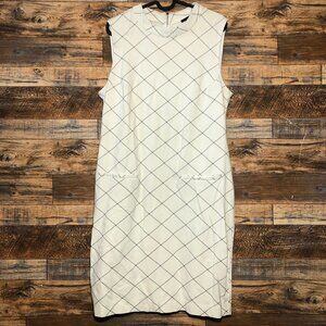 Zac and Rachel White patterned formal high neck midi workwear dress